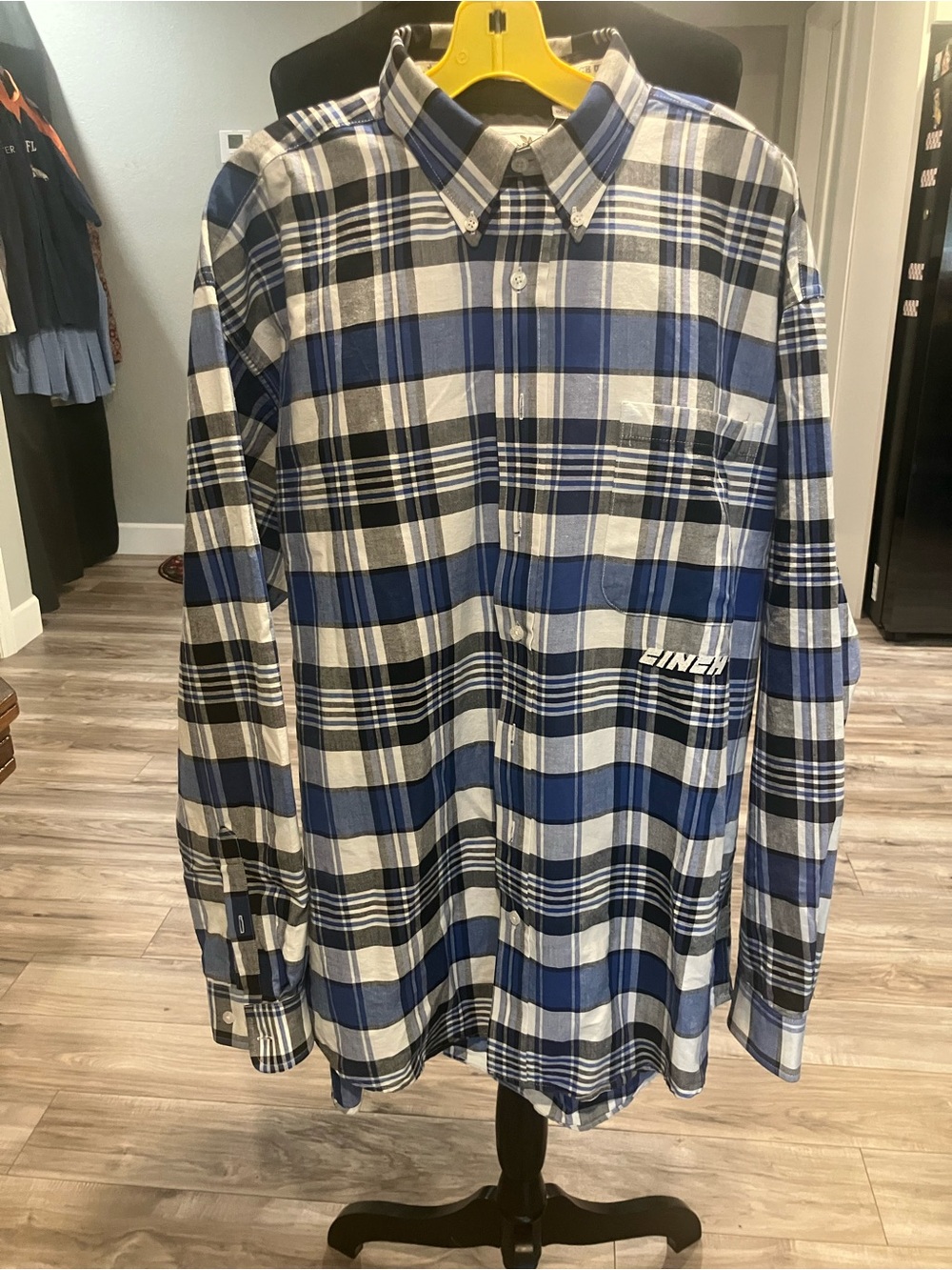 Cinch Blue and White Plaid Button-Down Shirt